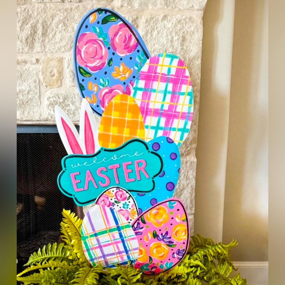 Welcome Easter Egg Topiary Metal Stake